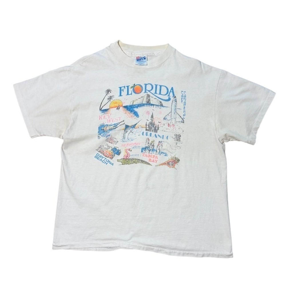 Vintage 90s Florida State USA Souvenir Tourist Map Landmark Art Graphic T-shirt